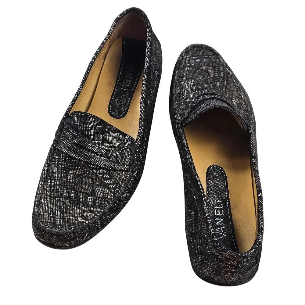 Vaneli Penny Loafer Shoe 9 M Black Metallic Aztec Slip On teacher career casual#